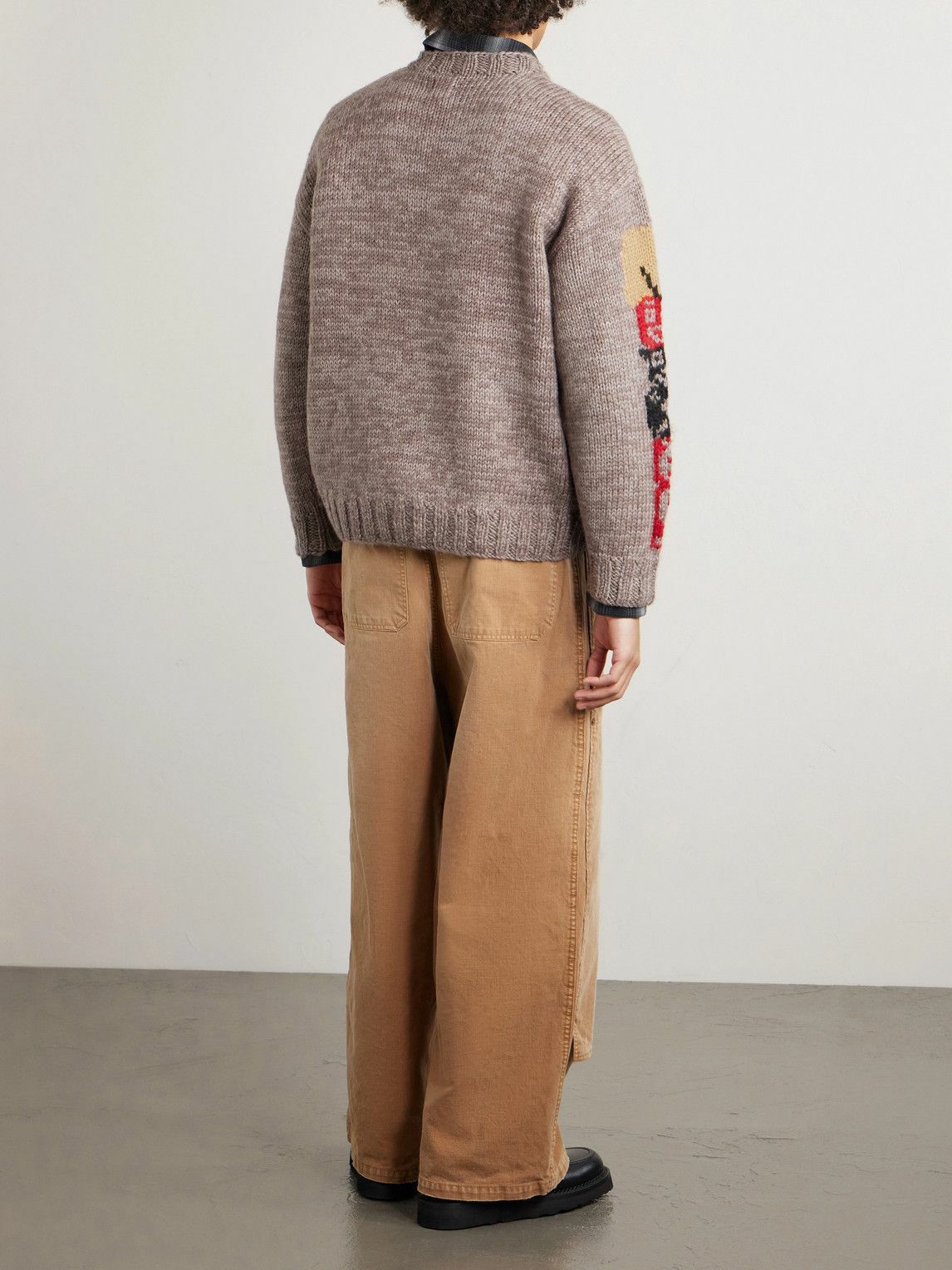 KAPITAL - Peckish Totem Pole Intarsia Wool Sweater - Gray