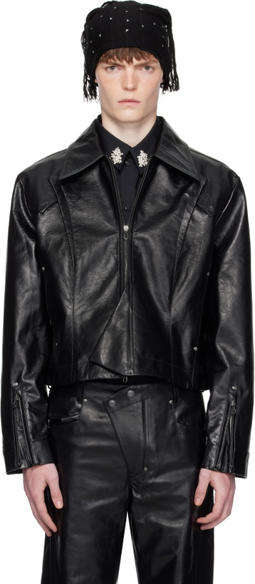 Photo: Kiko Kostadinov Black Kraner Cropped Leather Jacket