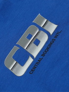 Central Bookings Intl™️ - Chrome Network Garment-Dyed Logo-Print Cotton-Jersey T-Shirt - Blue