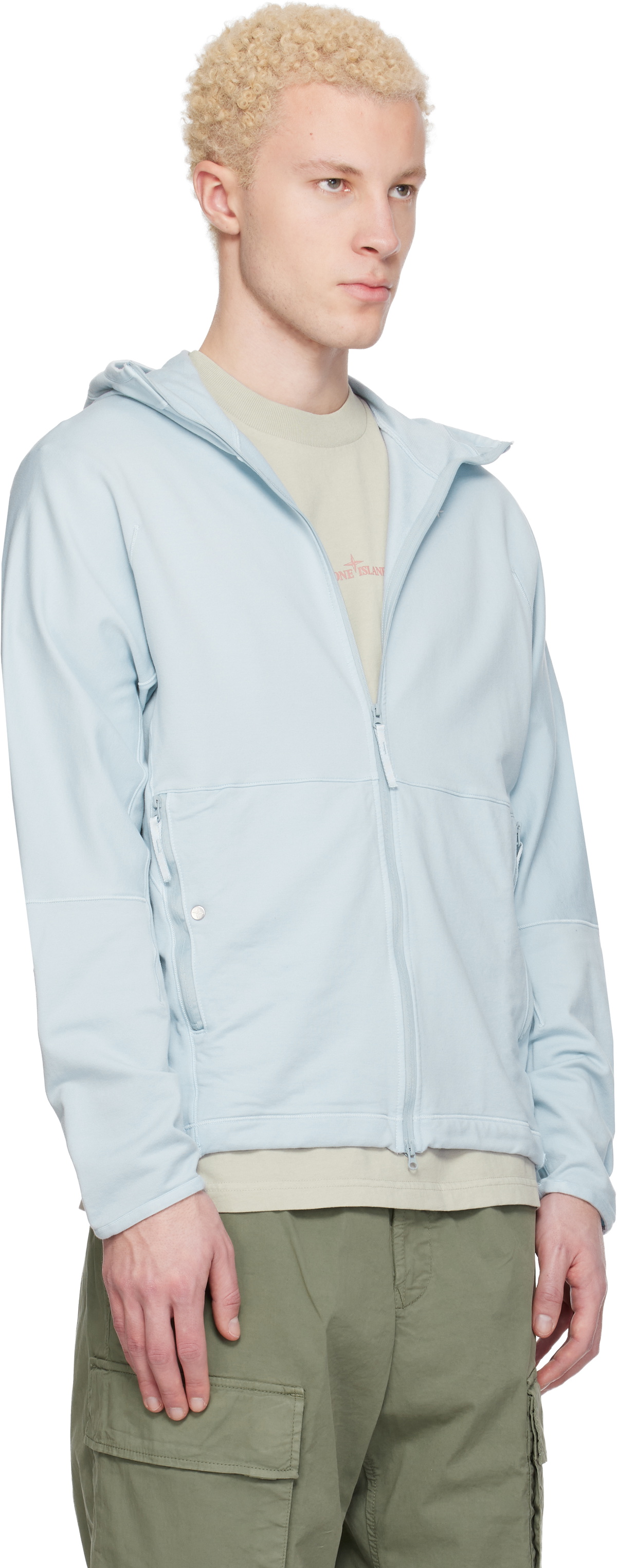 Stone Island Blue 6100069 Stretch Cotton Fleece Stellina Hoodie