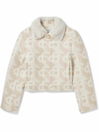 Casablanca - Logo-Jacquard Faux Fur-Trimmed Wool-Blend Jacket - Neutrals
