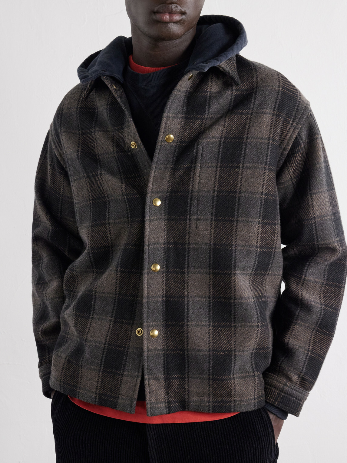 A.PRESSE - Checked Wool and Cashmere-Blend Flannel Overshirt - Green