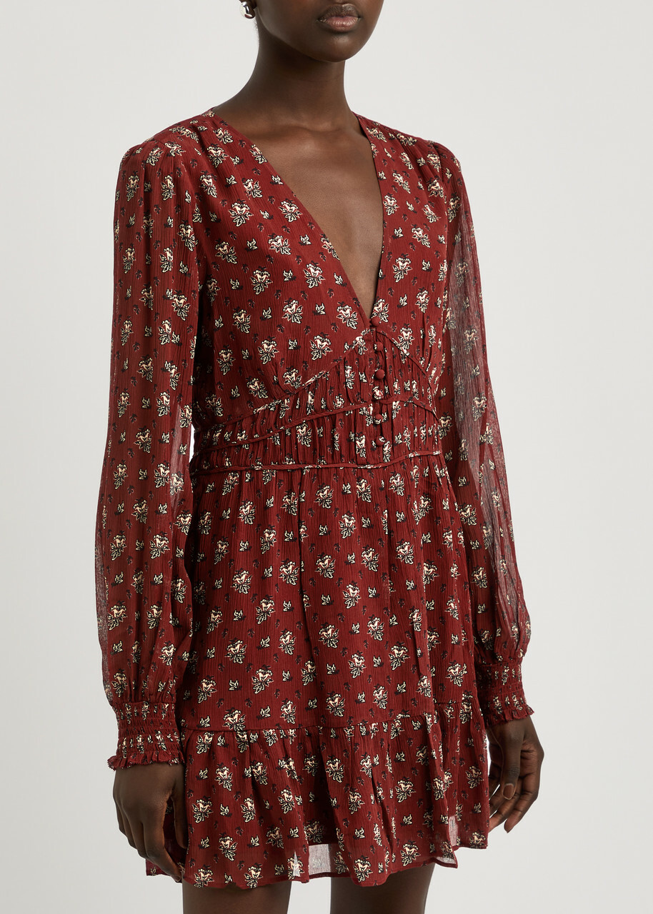 Paige Brasserie Floral-print Silk-georgette Mini Dress Red