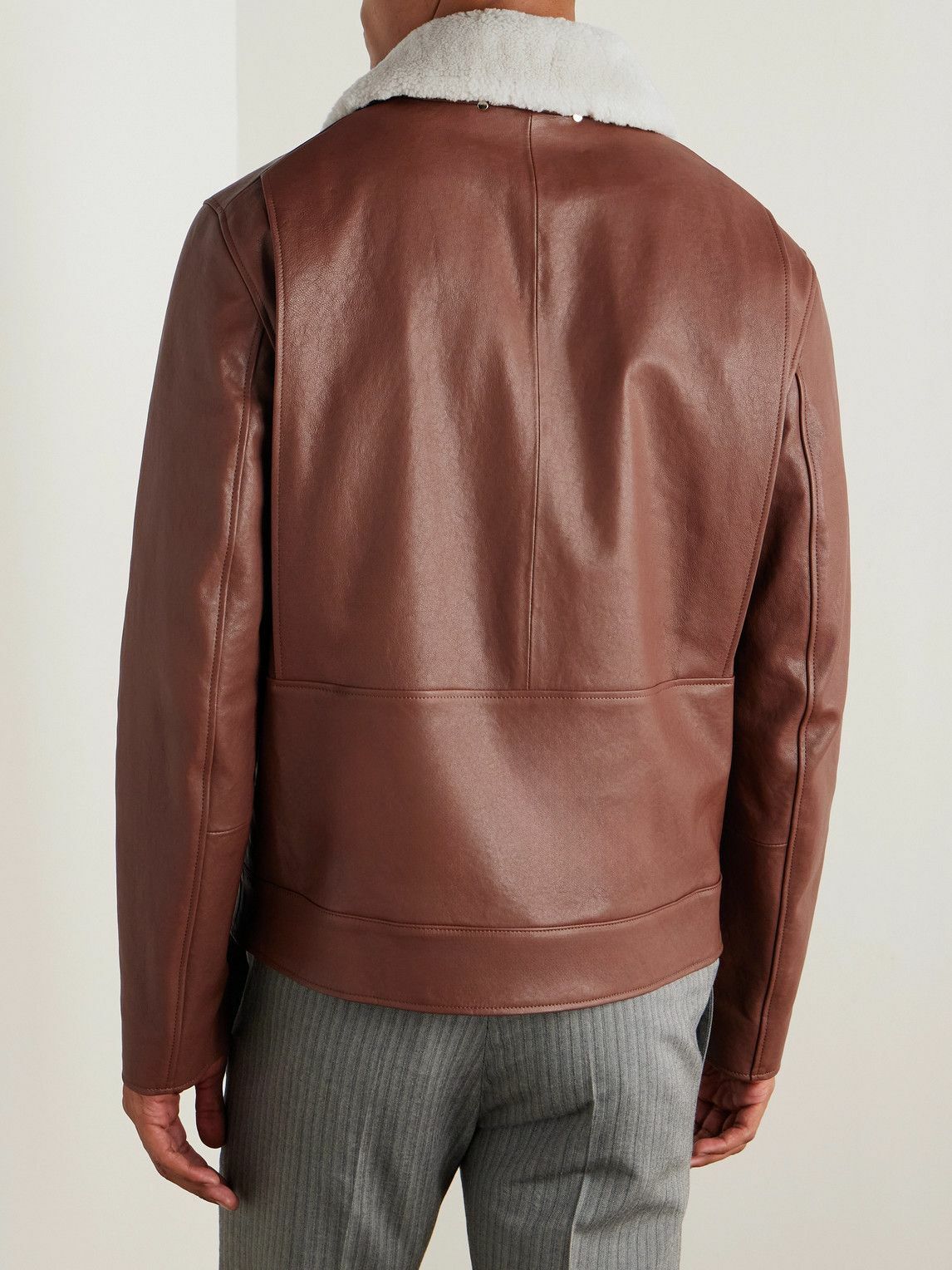 Paul Smith - Shearling-Trimmed Leather Jacket - Brown