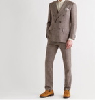 Kiton - Slim-Fit Double-Breasted Puppytooth Cashmere, Virgin Wool, Silk and Linen-Blend Suit Jacket - Brown