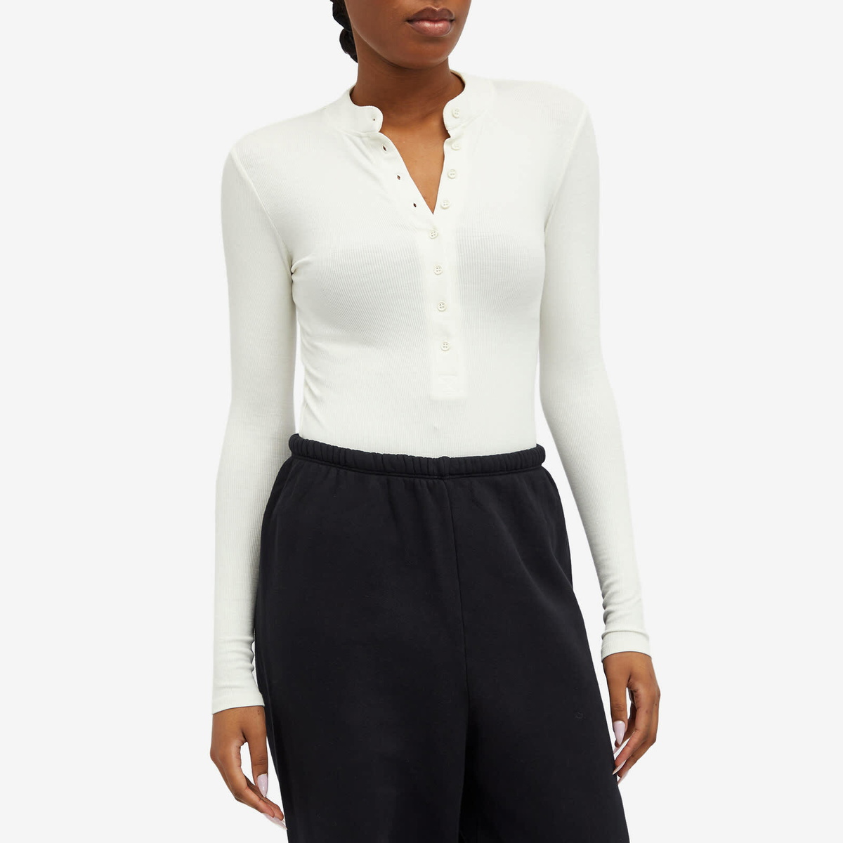 Joah Brown Women's Button Down Henley Long Sleeve Top in Bone