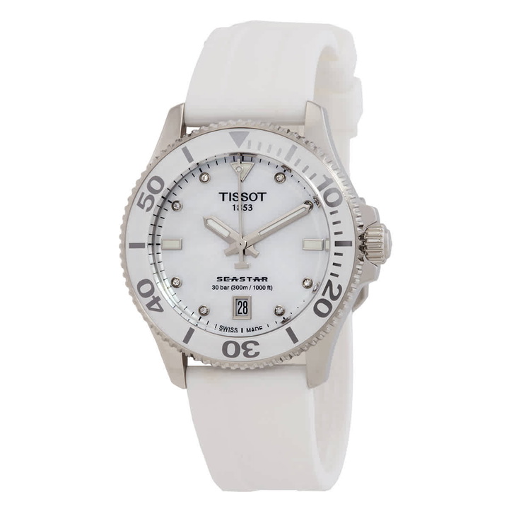 Photo: Tissot Seastar Quartz Diamond White Mother of Pearl Dial Unisex Watch T120.210.17.116.00