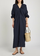 Akyn Cut-out Stretch-cotton Gauze Midi Dress Navy