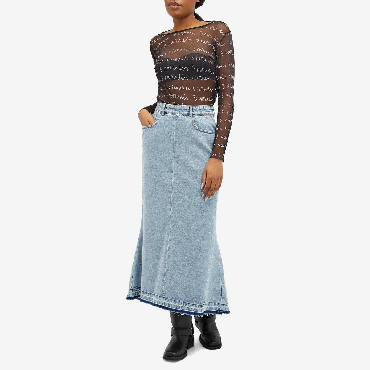 3.Paradis Women's Logo Print Mesh Top in Black