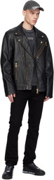 Versace Jeans Couture Black Grained Leather Biker Jacket