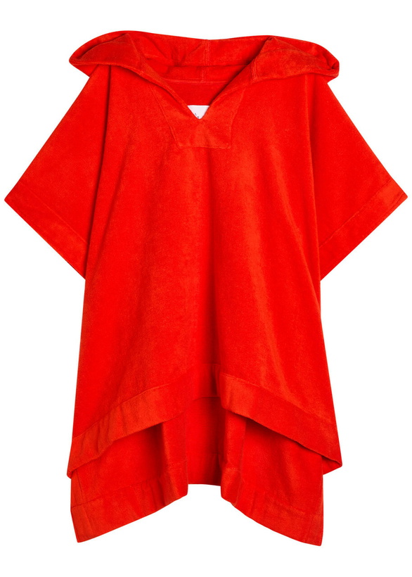Photo: Lisa Marie Fernandez Hooded Terry Beach Poncho Red