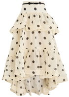 Zimmermann Crush Belted Polka dot Linen-blend Midi Skirt Cream