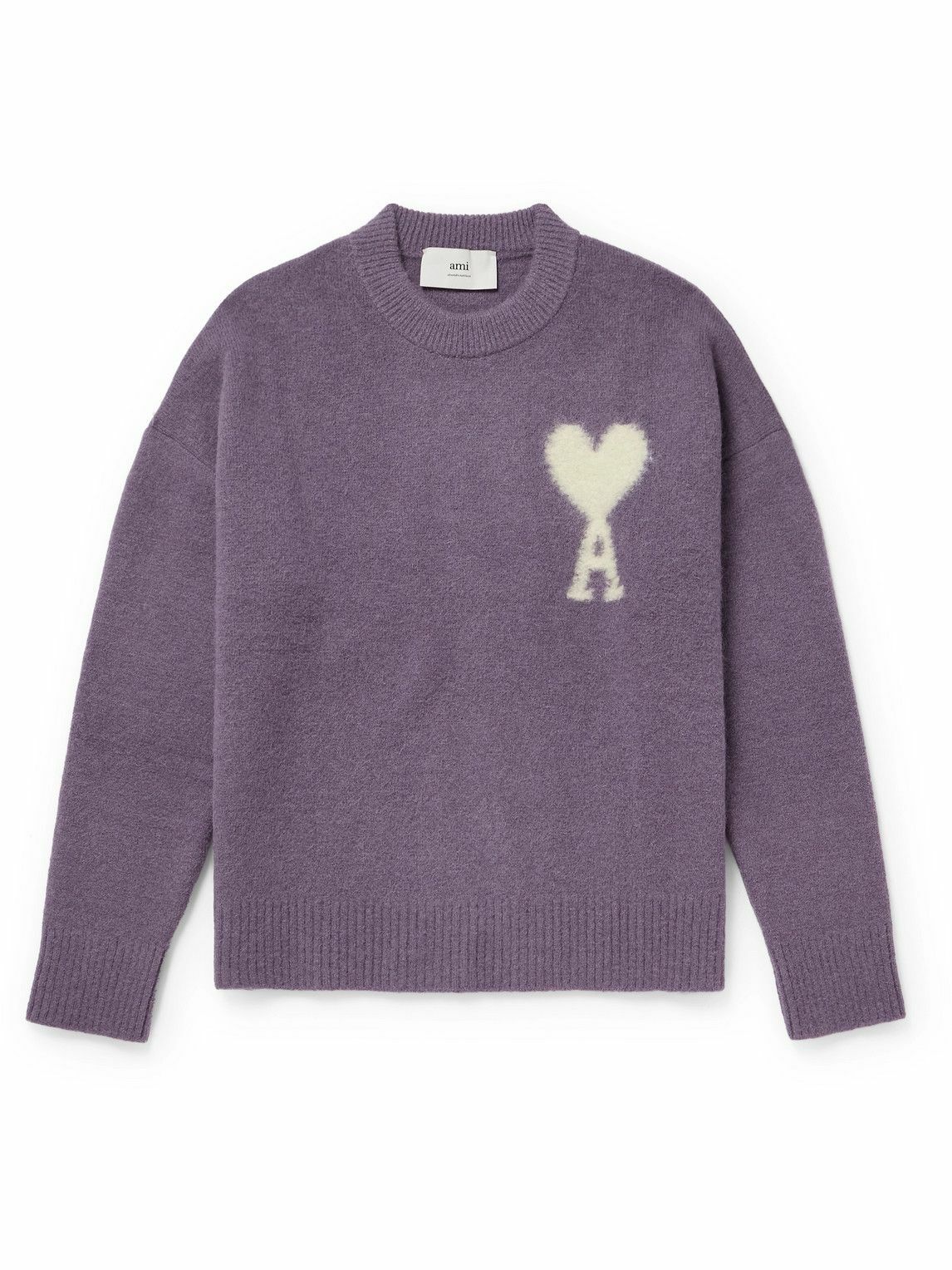 AMI PARIS - Logo-Intarsia Alpaca-Blend Sweater - Purple AMI