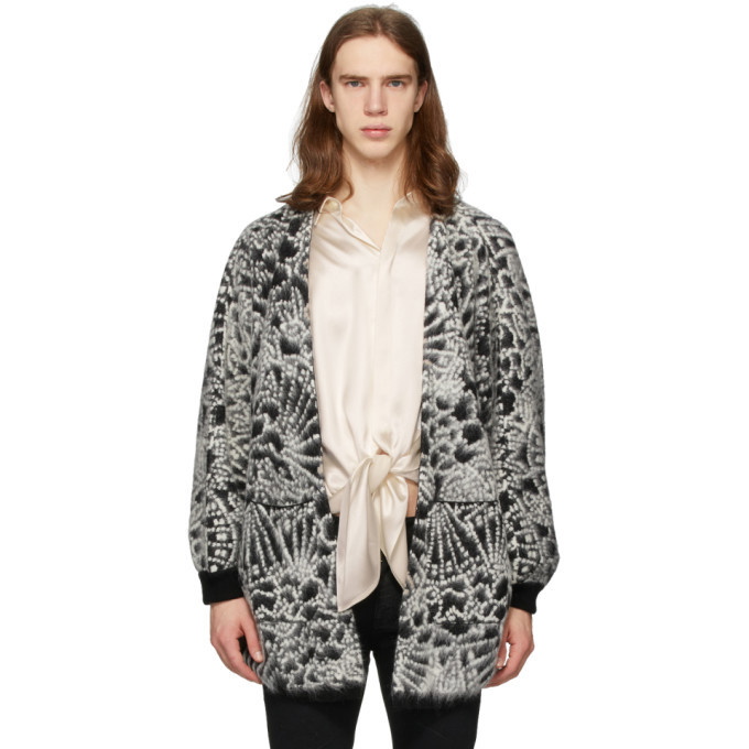 Photo: Saint Laurent Black Jacquard Flower Cardigan