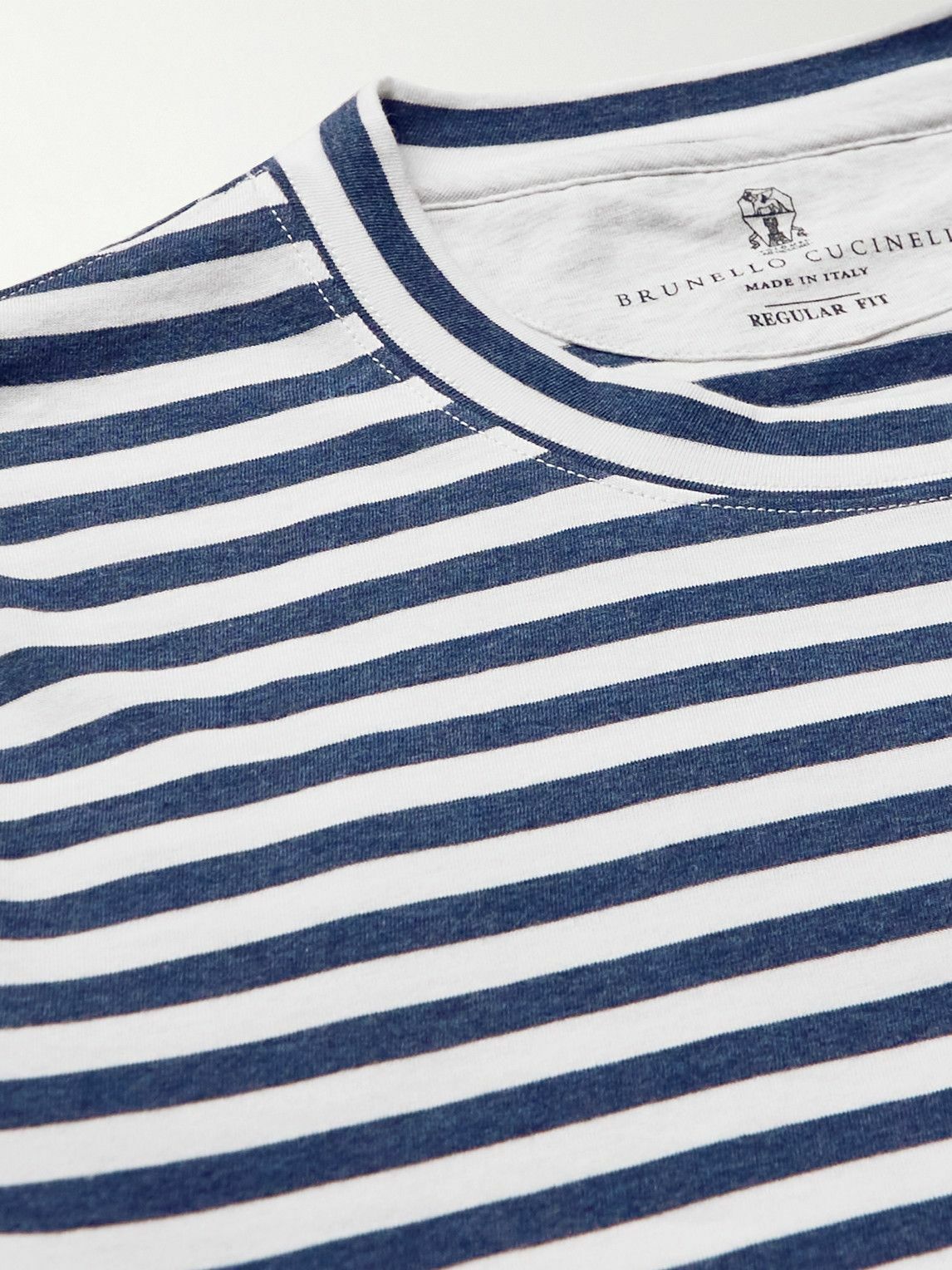 Brunello Cucinelli - Striped Cotton-Jersey T-Shirt - Blue