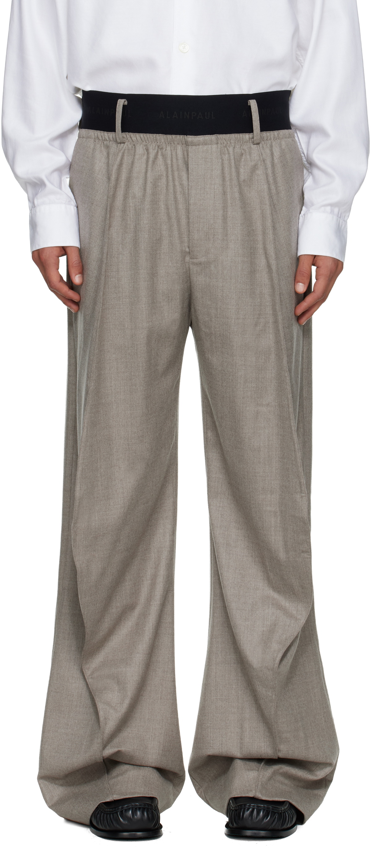 ALAINPAUL Taupe Knee Shape Tailored Trousers
