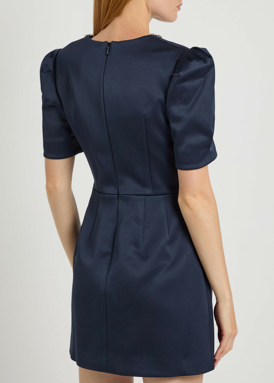 Rebecca Vallance Ayla Crystal-embellished Satin-crepe Mini Dress Navy