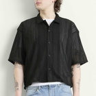 BEAMS Men's Mesh Open Collar Shirt in Black