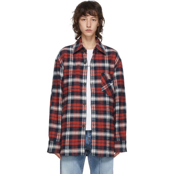 Acne Studios Red and Blue Flannel Patch Shirt Acne Studios