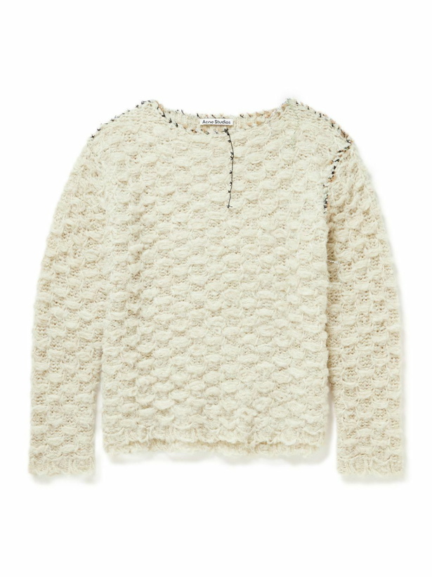 Photo: Acne Studios - Distressed Lamé-Trimmed Waffle-Knit Sweater - Neutrals