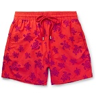 Vilebrequin - Moorea Mid-Length Flocked Swim Shorts - Tomato red