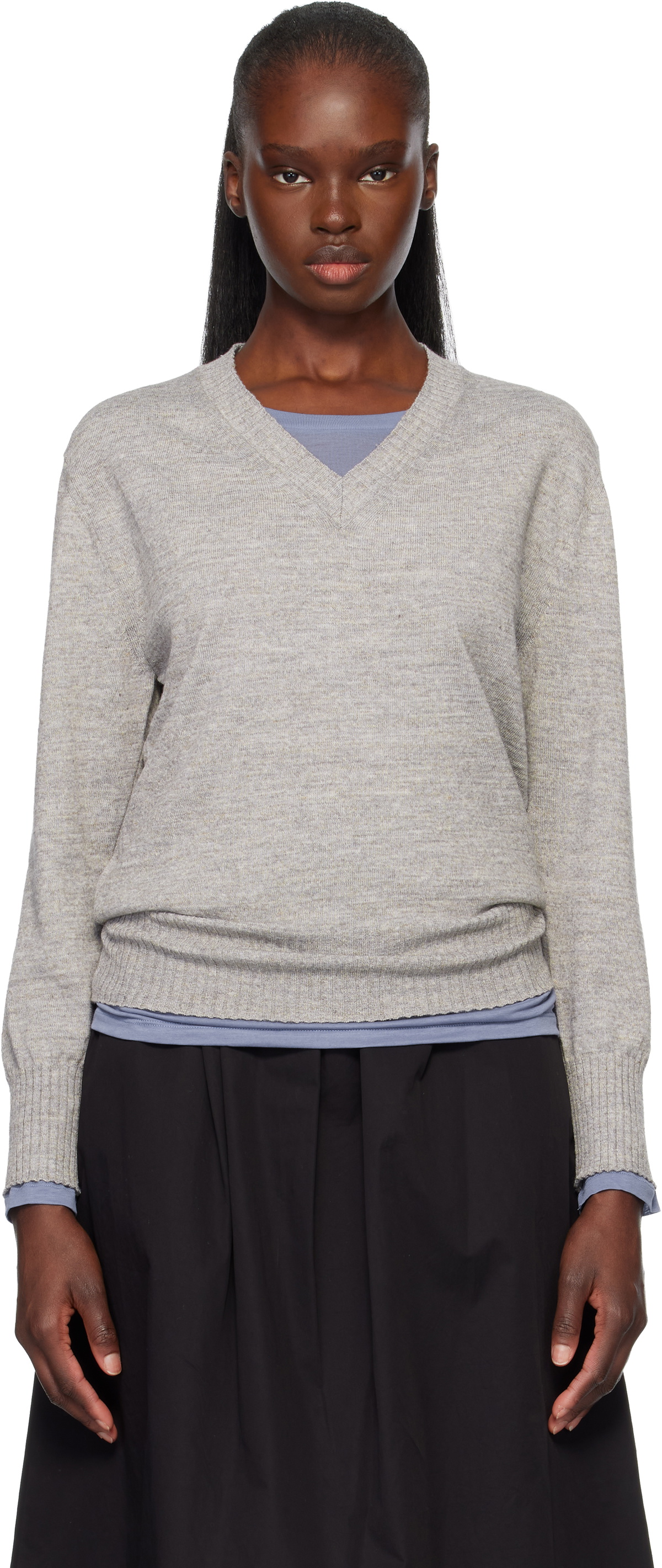 Nothing Written Gray Marine V-Neck Pullover Sweater