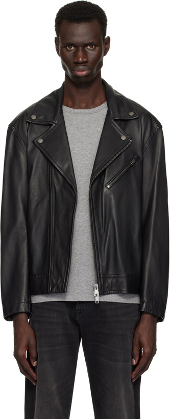 Photo: BOSS Black Zip Pocket Leather Biker Jacket