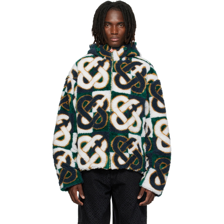 Photo: Casablanca White & Green Check Monogram Fleece Jacket