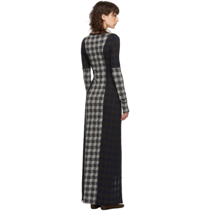 Maison Margiela Navy and Grey Wool Check Patchwork Dress