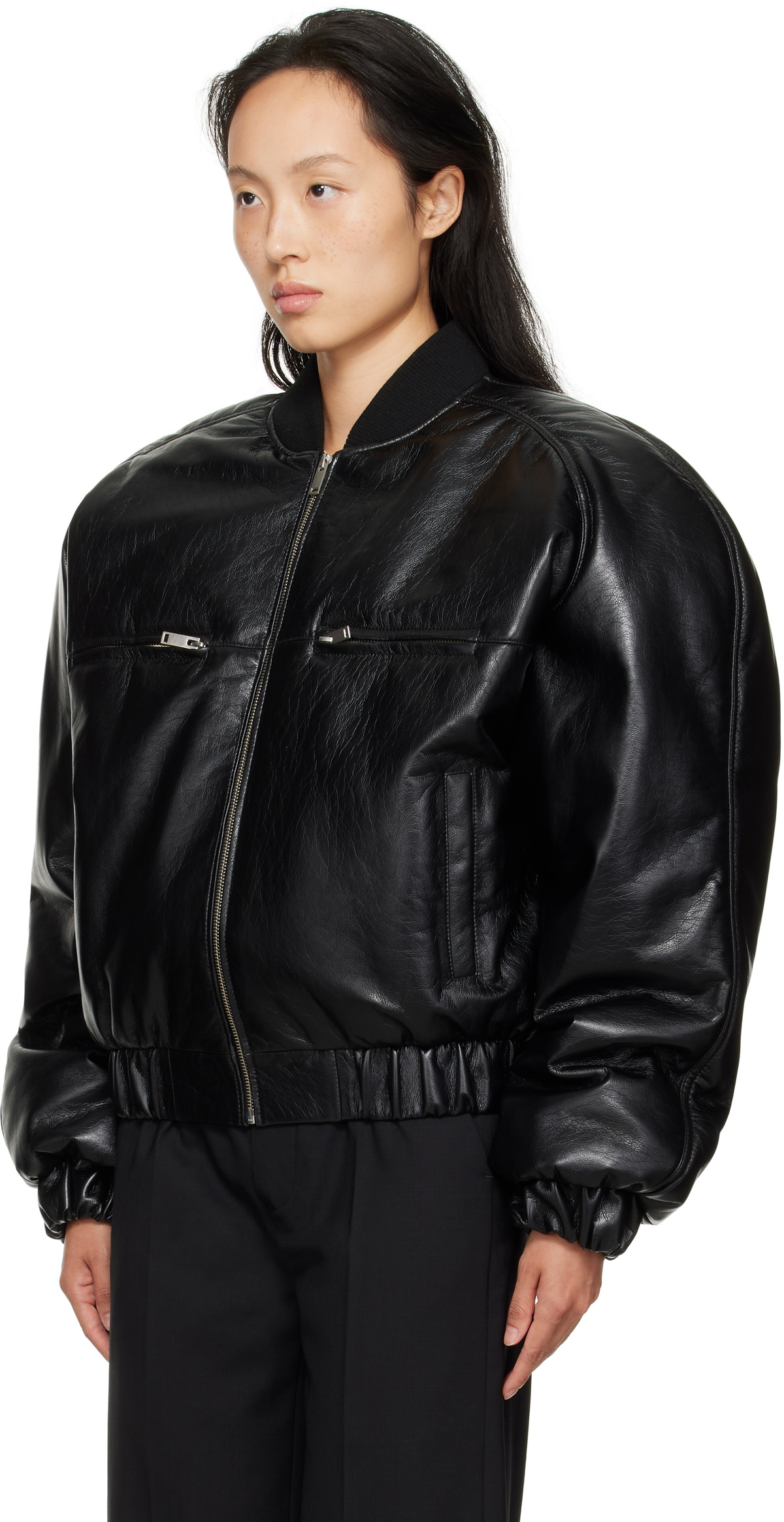 LU'U DAN Black Riot Faux-Leather Bomber Jacket