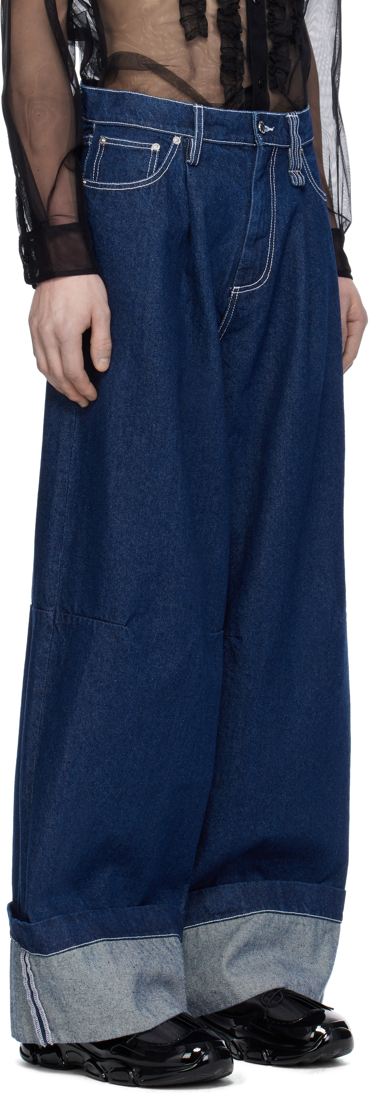 Simone Rocha Navy Embellished Puddle Jeans Simone Rocha