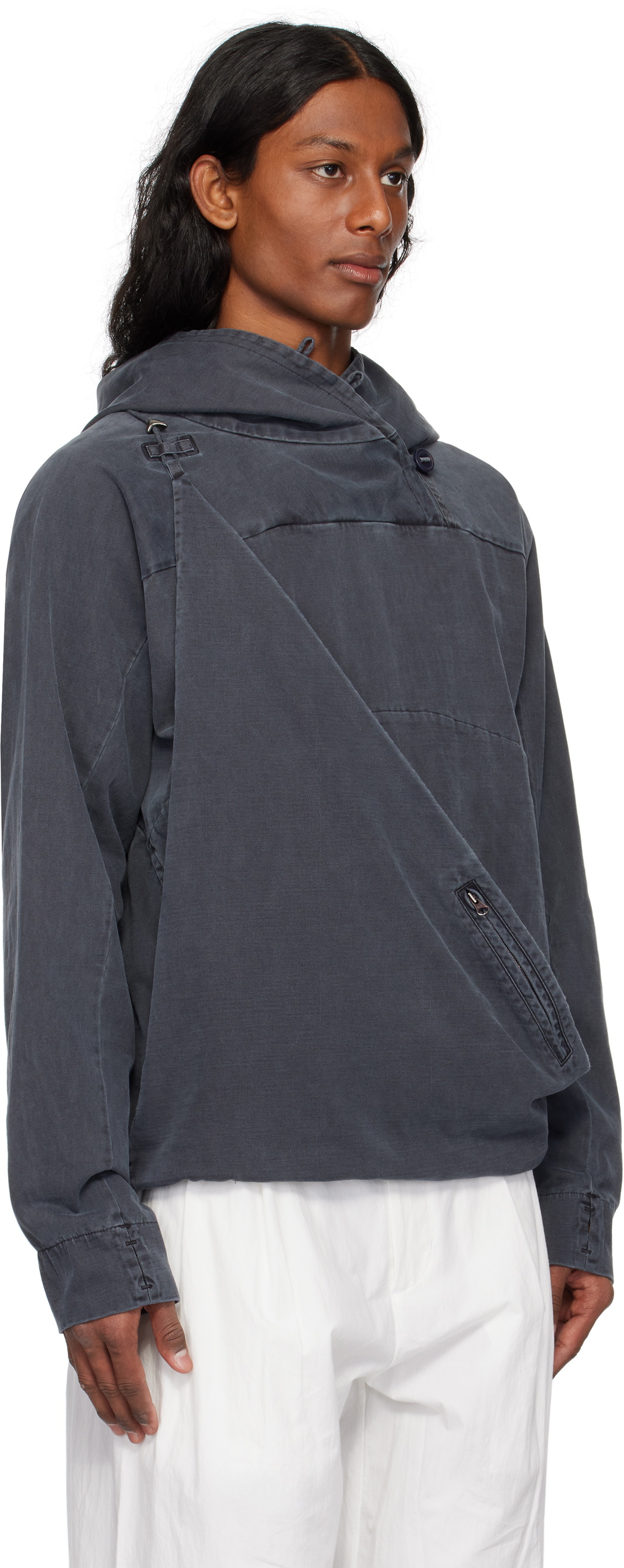 HYEIN SEO Gray Dyed Scarf Bag Hoodie