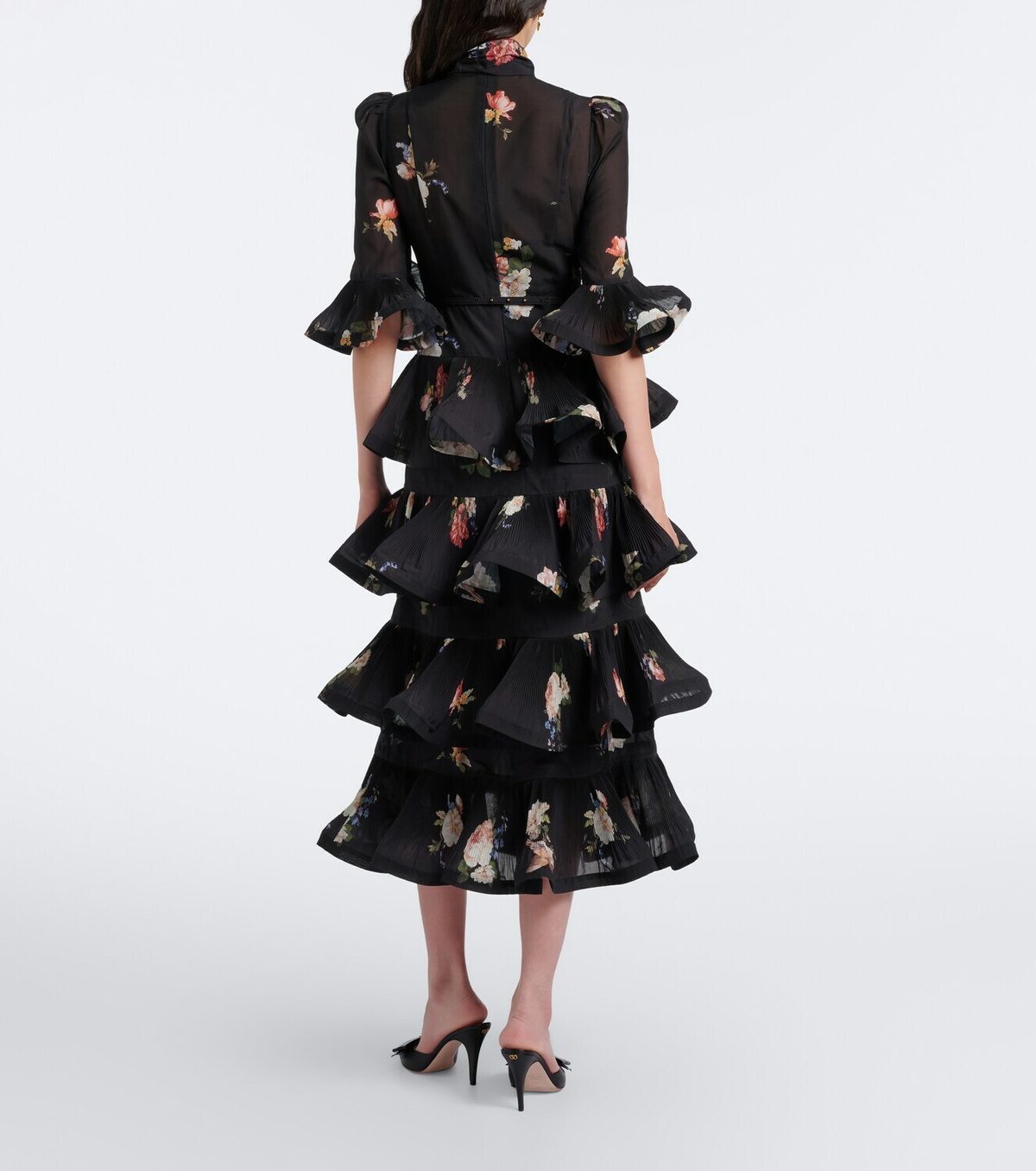 Zimmermann Floral pleated ruffled midi dress