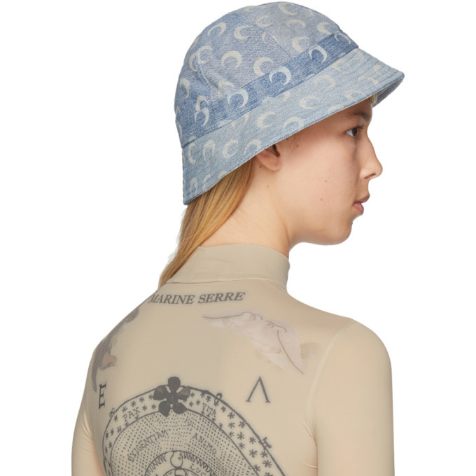 Marine Serre Blue Upcycled Denim Bucket Hat Marine Serre