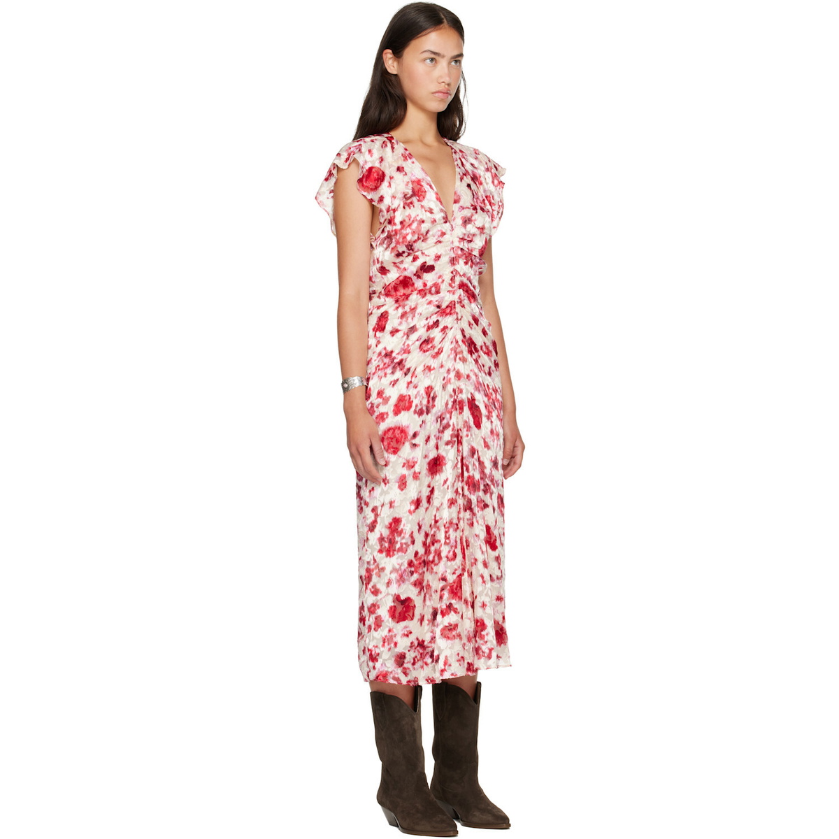 Isabel Marant Red & Beige Lyndsay Midi Dress