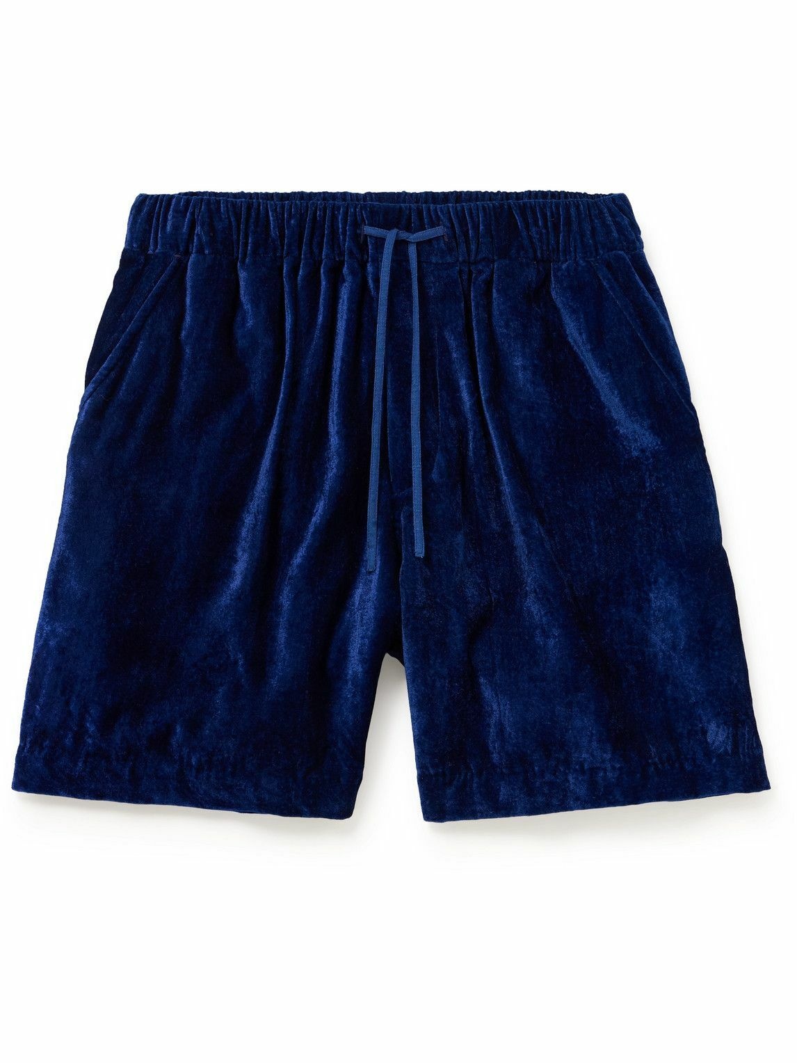 Photo: 11.11/eleven eleven - Cotton and Silk-Blend Velvet Drawstring Shorts - Blue