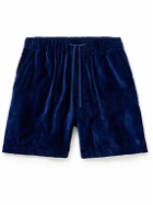 11.11/eleven eleven - Cotton and Silk-Blend Velvet Drawstring Shorts - Blue
