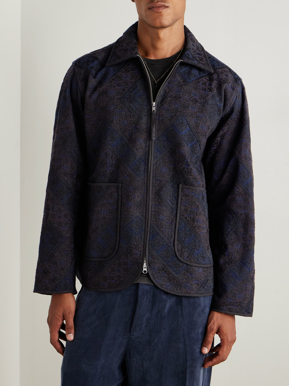 Kardo - Paiwand Studio Amardeep Embroidered Cotton-Herringbone Jacket - Blue