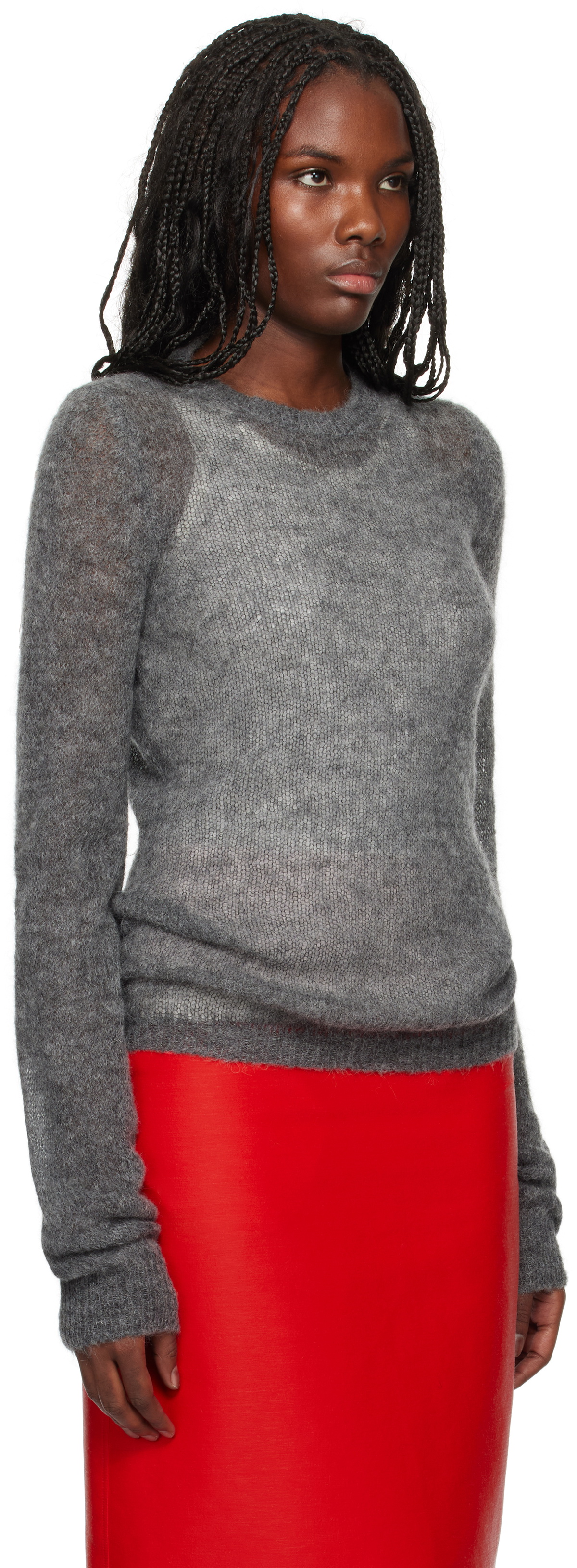 Sportmax Gray Stretch Alpaca & Wool Crewneck Sweater
