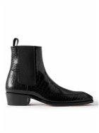 TOM FORD - Bailey Croc-Effect Patent-Leather Chelsea Boots - Black