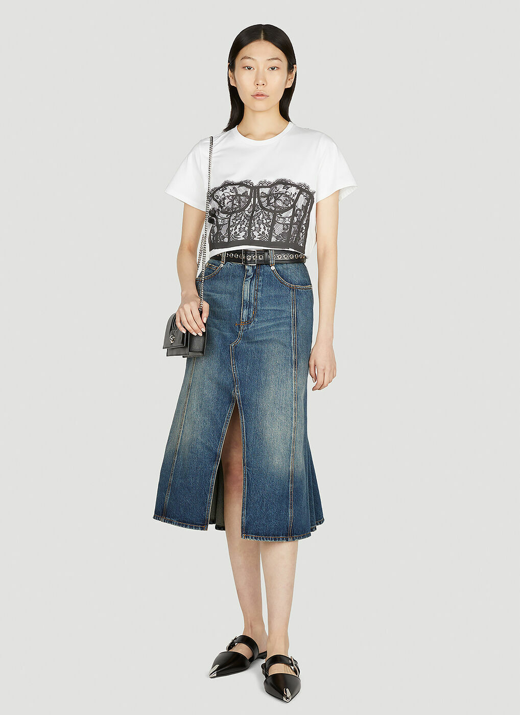 Alexander McQueen - Bustier Print T-Shirt in White Alexander McQueen