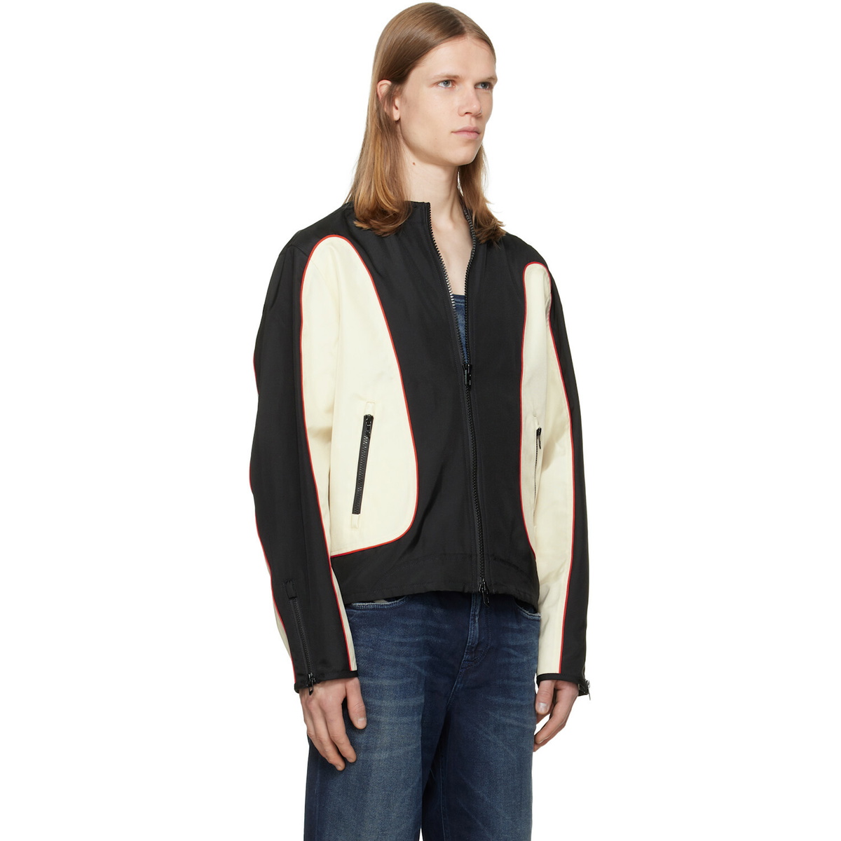 Diesel Black & Off-White Nylon Color Block & Piping Details Jacket