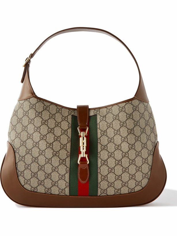 Photo: GUCCI - Jackie 1961 Medium Webbing-Trimmed Monogrammed Coated-Canvas and Leather Tote Bag