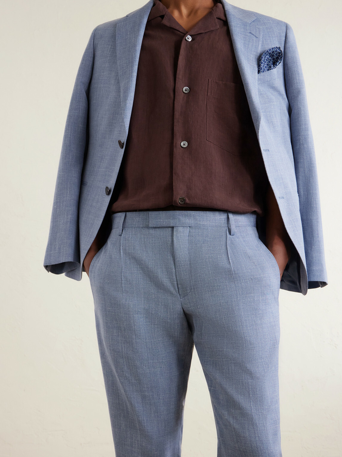 Mr P. - Straight-Leg Pleated Wool, Silk and Linen-Blend Suit Trousers - Blue