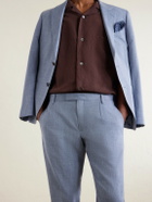 Mr P. - Straight-Leg Pleated Wool, Silk and Linen-Blend Suit Trousers - Blue