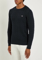 Gant Logo-embroidered Cable-knit Cotton Jumper Navy