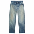 Auralee Men's Selvedge Faded Straight Leg Jeans in Faded Indigo