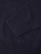 Purdey - Leather-Trimmed Cashmere Half-Zip Sweater - Blue