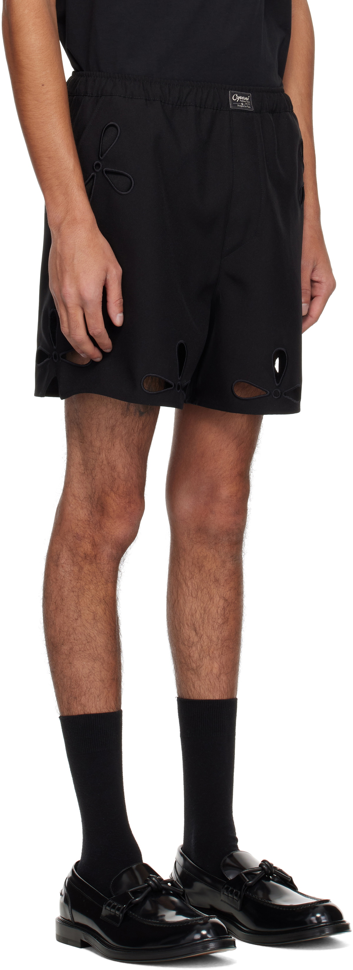 Coperni Black Petal Embroidered Cut-Out Shorts