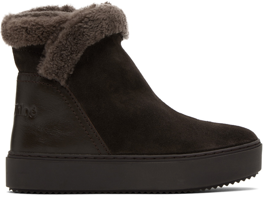 See by chloé shearling discount paneled suede ankle boots